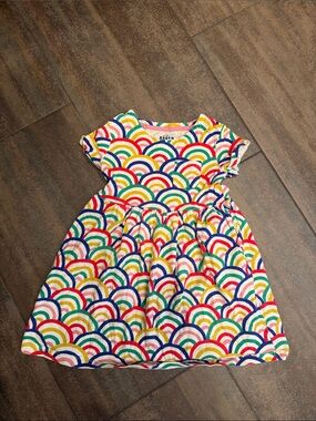 Boden Girls' Rainbow Scallop Print Dress in Multi